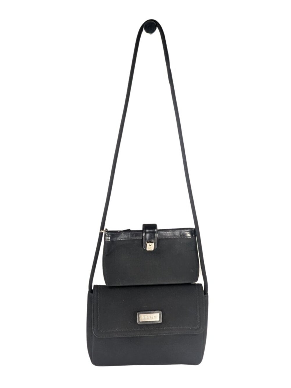 Lauren Ralph Lauren Black Nylon Flap Shoulder Bag Zippy Wristlet Y2K Minimalist